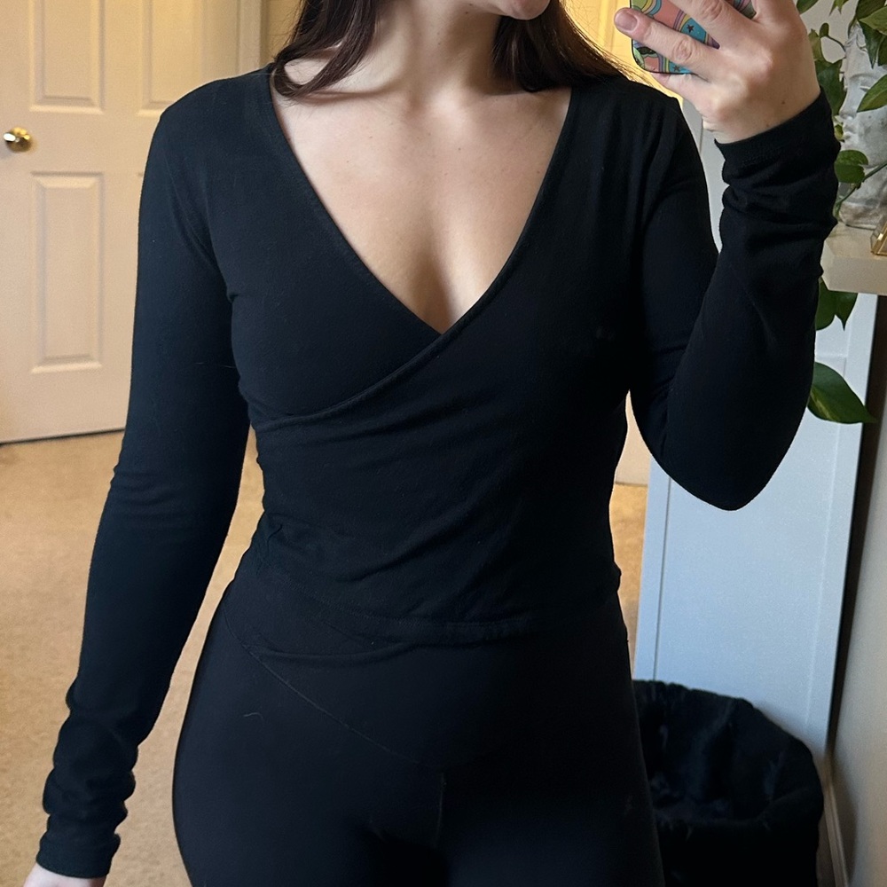 Black V-Neck Women's Top
